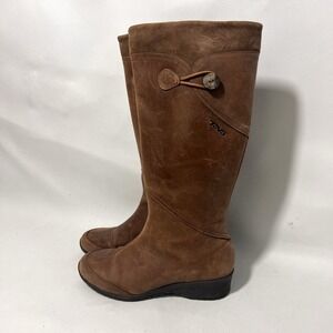 Teva Riding Boots Womens 7.5 Brown Leather Tall Zip Round Toe Equestrian